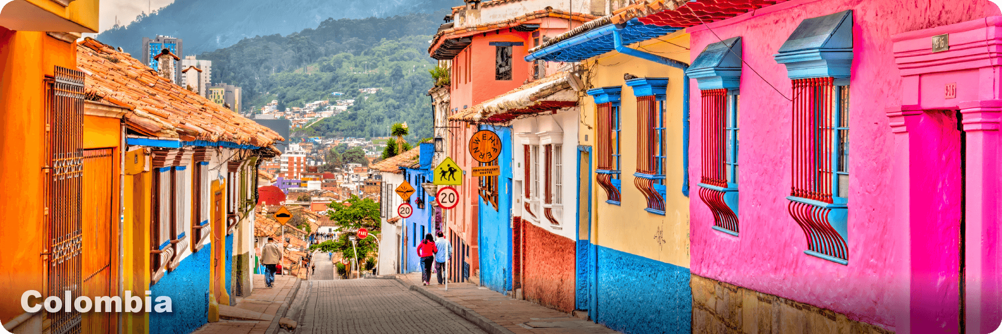 a colourful street in Colombia