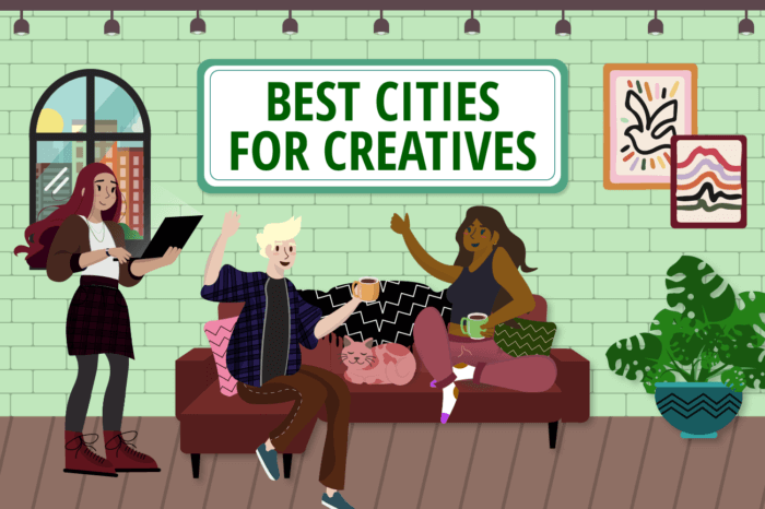 a cartoon image of people hanging out in a building with a green brick interior wall behind them