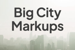 a city skyline with title card overlay reading "Big City Markups"