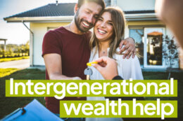 a happy bouple receiveing keys to their house with the caption "Intergenerational wealth help"