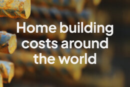 close up of rusty rebar with the words "Home building costs around the world"
