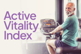 a man on an exercise bike with a title overlay reading "Active VItality Index"