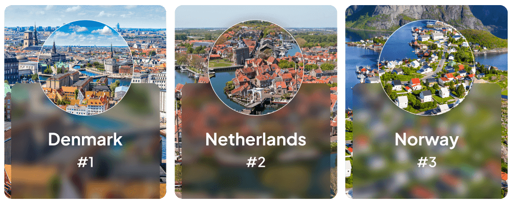 a collage depicting landmarks from Denmark, the Netherlands and Norway