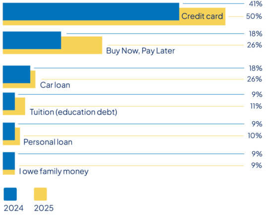 Graph showing the six most common debts
