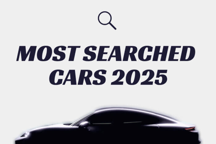 A side profile image of a car with text above the car reading "Most Searched Cars 2025"