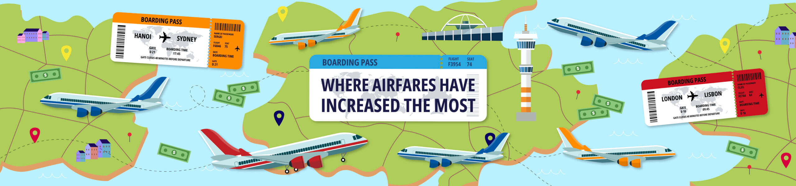 Title image reading 'Where Airfares Have Increased the Most'