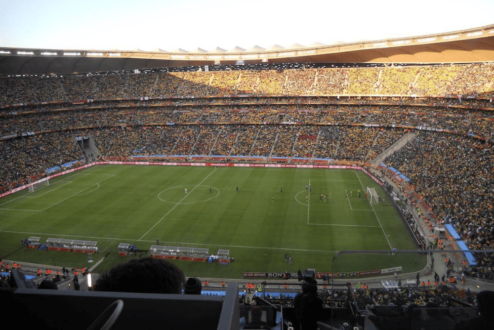 4th largest soccer stadium FNB Stadium Johannesburg South Africa image thanks to 2010 World Cup - Shine 2010 of Wikimedia.org