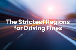 Abstract speed-motion road background with the text “The Strictest Regions for Driving Fines”